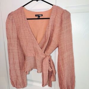 Fashion Nova Blush Textured Wrap Blouse